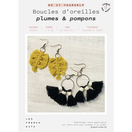 Kit Macramé Boucles d’oreilles - Plumes & Pompons