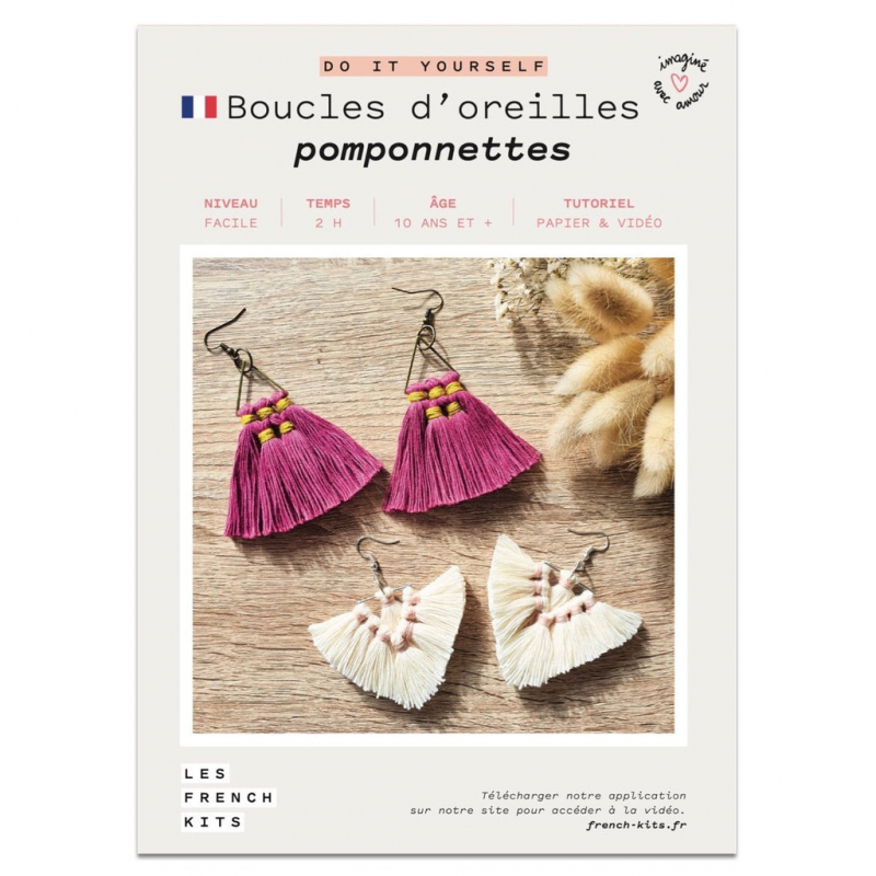 Kit Macramé Boucles d'oreilles - Pompons