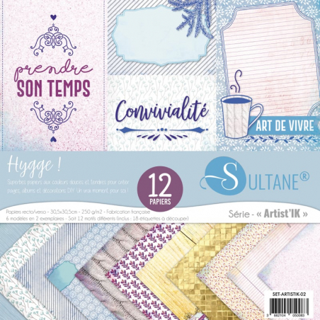 Set 12 papiers scrapbooking hygge - 250g/m2