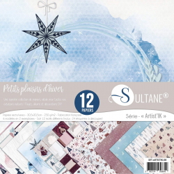 Set de 12 papiers Sultane recto/verso 30,5x30,5 cm - 250 g/m2 - Petits Plaisirs d'Hiver