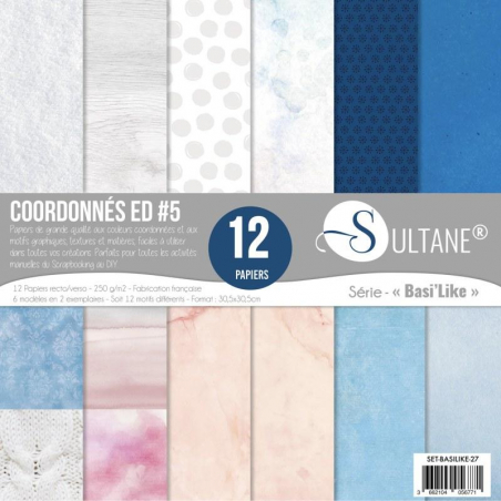 Set de 12 papiers Sultane recto/verso 30,5x30,5 cm - 250 g/m2 - Coord