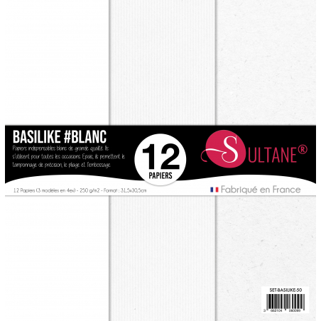 Set de 12 papiers Sultane Authentik Unis / Lignés / Recyclé - Blanc