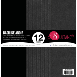 Set de 12 papiers Sultane Authentik Unis / Lignés / Recyclé - Noir